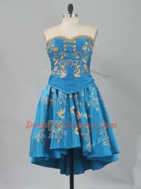 Smart Blue Sleeveless Embroidery Lace Up Prom Party Dress