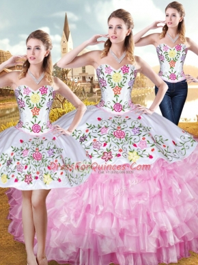 Sleeveless Embroidery and Ruffled Layers Lace Up Quinceanera Dress