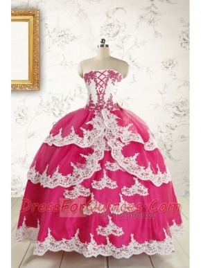 2015 Cheap Hot Pink Quinceanera Dresses with Appliques