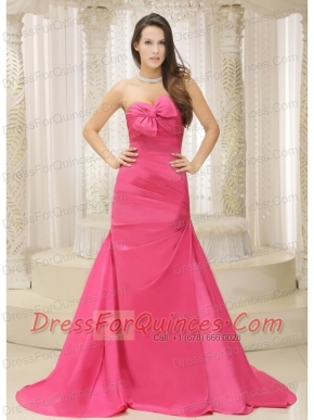 Prom Dress Rose Pink A-line and Bowknot For Ruched Bodice Custom Made Satin