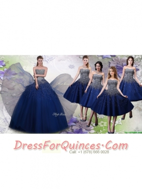 Most Popular Beaded Big Puffy Quinceanera Dress and Elegant Tea Length Navy Blue Dama Dresses