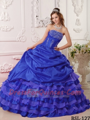 Royal Blue Ball Gown Taffeta Beading Best Quinceanera