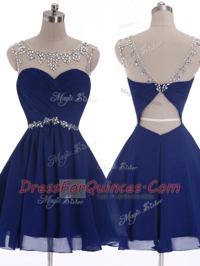 Admirable Scoop Navy Blue Sleeveless Chiffon Criss Cross for Prom