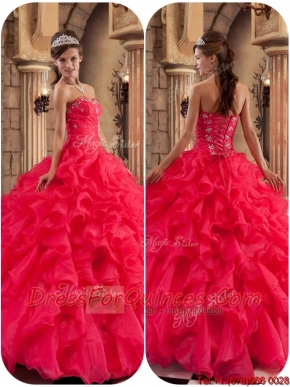 2016 Beautiful Beading and Ruffles Quinceanera Dresses in Coral Red