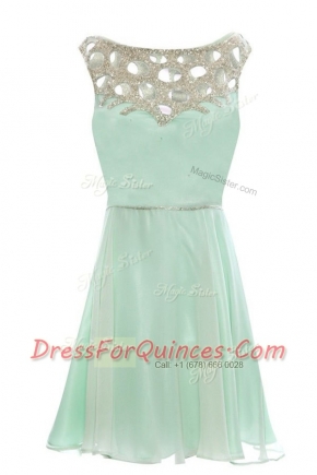 Apple Green Zipper Scoop Beading Chiffon Sleeveless