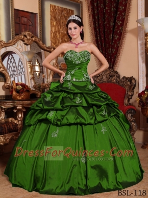 Discount Green Ball Gown Sweetheart With Taffeta Appliques For Quinceanera Dress