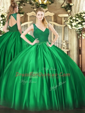 Satin Sleeveless Floor Length Sweet 16 Dresses and Beading and Lace