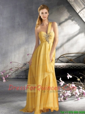 Empire One Shoulder Chiffon 2015 Prom Dress with Beading