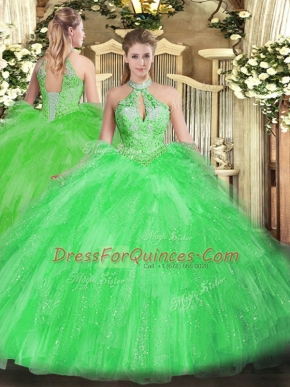 Latest Sleeveless Beading and Ruffles Floor Length Sweet 16 Dress