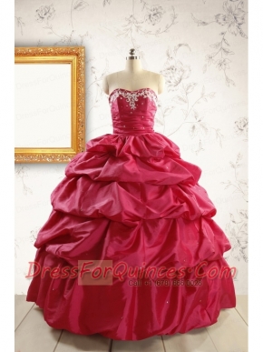 Appliques 2015 Hot Pink Quinceanera Dresses with Lace Up