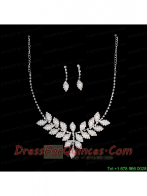 Ivory Pearl Jewelry Set With Rhinestone Including Necklace And Earrings