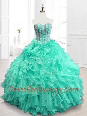 Beautiful  Beading and Ruffles Sweet 16 Dresses in Apple Green