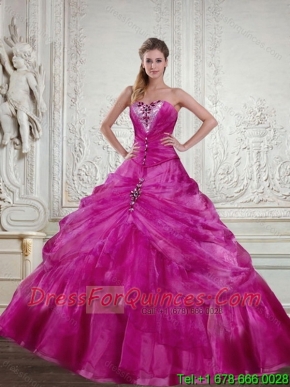 Best Fuchsia 2015 Quinceanera Dress with Beading and Pick Ups