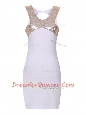 Elegant Sequins Column/Sheath Prom Party Dress White Halter Top Elastic Woven Satin Sleeveless Mini Length Zipper