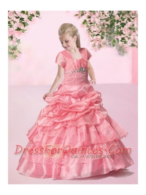 2014 Luxurious Ball Gown Straps Watermelon Little Girl Pageant Dresses with Beading