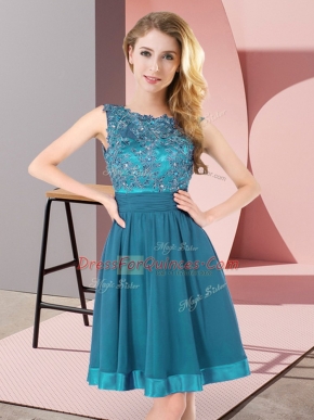 Teal Backless Scoop Beading and Appliques Quinceanera Dama Dress Chiffon Sleeveless