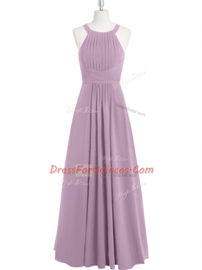 Colorful Purple Sleeveless Ruching Floor Length