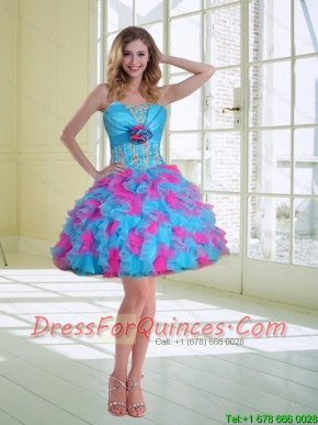 2015 Ball Gown Strapless Ruffled Junior Dresses with Hand Made Flower