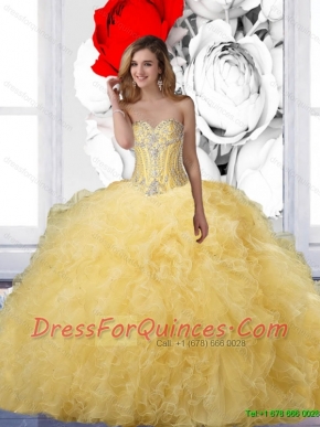 Fashionable Ball Gown Yellow Best Quinceanera Dresses with Beading