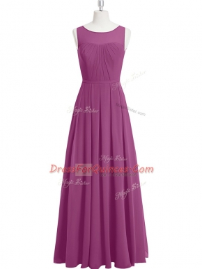 Classical Purple Sleeveless Floor Length Ruching Zipper Prom Dresses