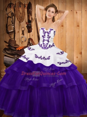 Sleeveless Sweep Train Lace Up Embroidery and Ruffled Layers 15 Quinceanera Dress