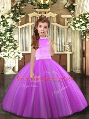 Floor Length Lilac Glitz Pageant Dress Tulle Sleeveless Beading