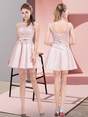 Fancy Scoop Sleeveless Satin Party Dress Lace and Bowknot Lace Up