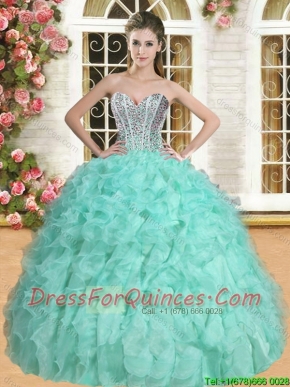 Exclusive Beaded and Ruffled Quinceanera Dress in Apple Green