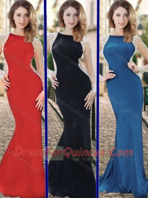 Luxurious See Through Mermaid Prom Dress with Beaded Long Sleeves