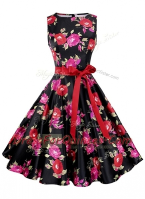 Scoop Knee Length A-line Sleeveless Multi-color Zipper