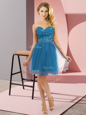 Teal Zipper Homecoming Dress Beading Sleeveless Mini Length