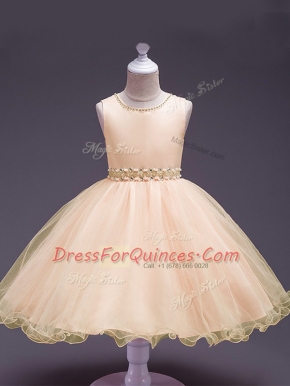 Beading Toddler Flower Girl Dress Peach Zipper Sleeveless Knee Length