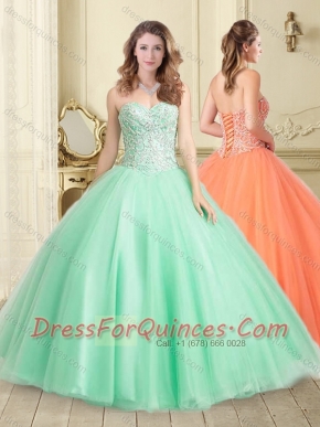 Classical Really Puffy Apple Green Quinceanera Gown with Beaded Bodice