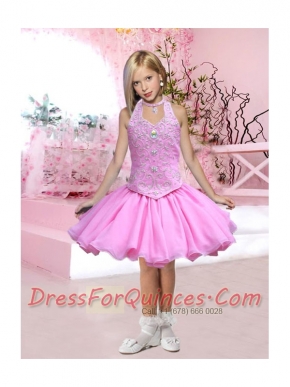Pretty Appliques and Beading Halter Short Little Girl Dress for 2014