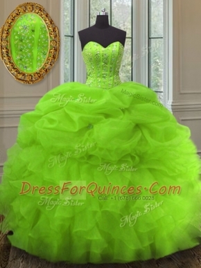 Sexy Sleeveless Beading and Ruffles and Pick Ups Lace Up Quinceanera Gowns