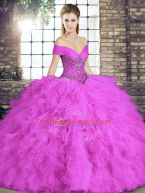 Elegant Sleeveless Beading and Ruffles Lace Up Quinceanera Gowns