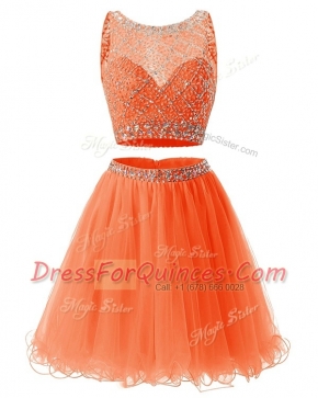 Affordable Orange Prom Dresses Prom and Party and For with Beading and Belt Scoop Sleeveless Backless