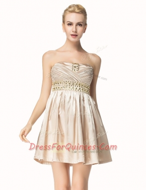 Satin Sleeveless Mini Length and Beading and Pleated