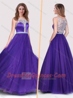 Sexy See Through Scoop Empire Purple Dama Dress with Beading