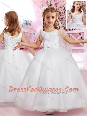 Elegant Scoop Handcrafted Flower and Applique Adorable Little Girl Pageant Dress in Tulle