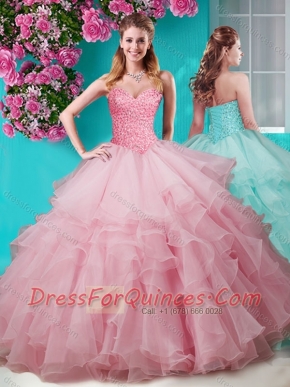 Fashionable Baby Pink Really Puffy  Quinceanera Dress with Beading and Ruffles Layers