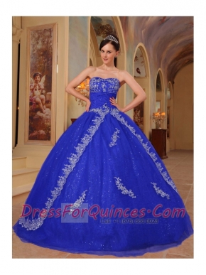 Dark Blue Ball Gown Sweetheart Quinceanera Dress with  Organza Embroidery and Beading