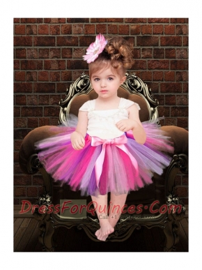 2014 Pretty Tulle Square Mini-length Little Girl Dress with Bowknot