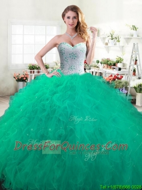 Discount Green Sweet 16 Dress with Beading and Ruffles for Spring