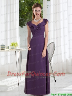 Empire 2015 Purple Ruching Christmas Party Dress with Cap Sleeves
