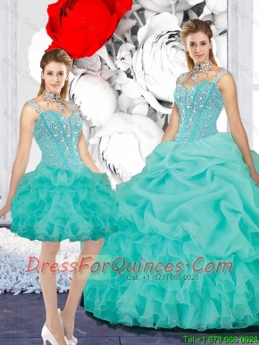 Elegant Straps Ball Gown Detachable Quinceanera Dresses in Turquoise for Winter