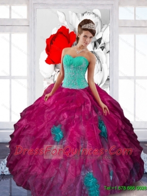 New Styles Sweetheart Appliques and Ruffles Sweet Sixteen Dresses in Multi Color