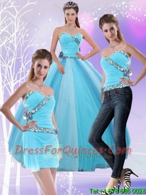 2015 Best Light Blue Quinceanera Dresses with Ruching and Appliques