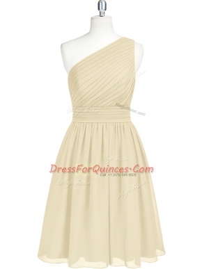 Champagne A-line Chiffon One Shoulder Sleeveless Belt Mini Length Zipper Party Dress for Girls