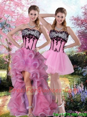 New Styles High Low Zebra Printed Prom Dress with Pick Ups and Appliques